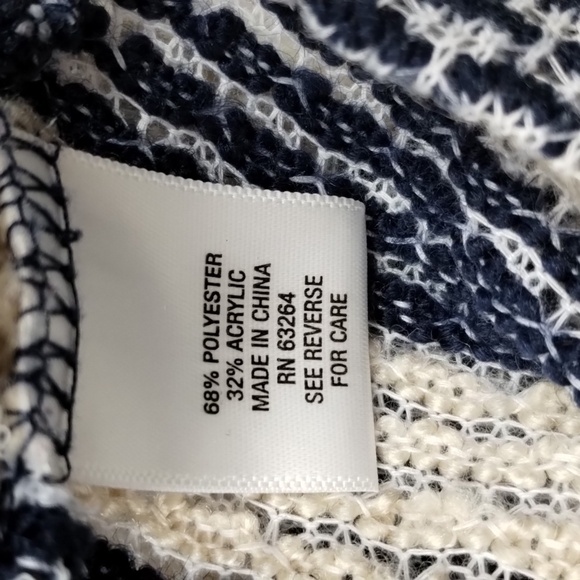 SUNDAY blouse top medium  blue cream stripe texture twist bottom elbow sleeve - Picture 5 of 6